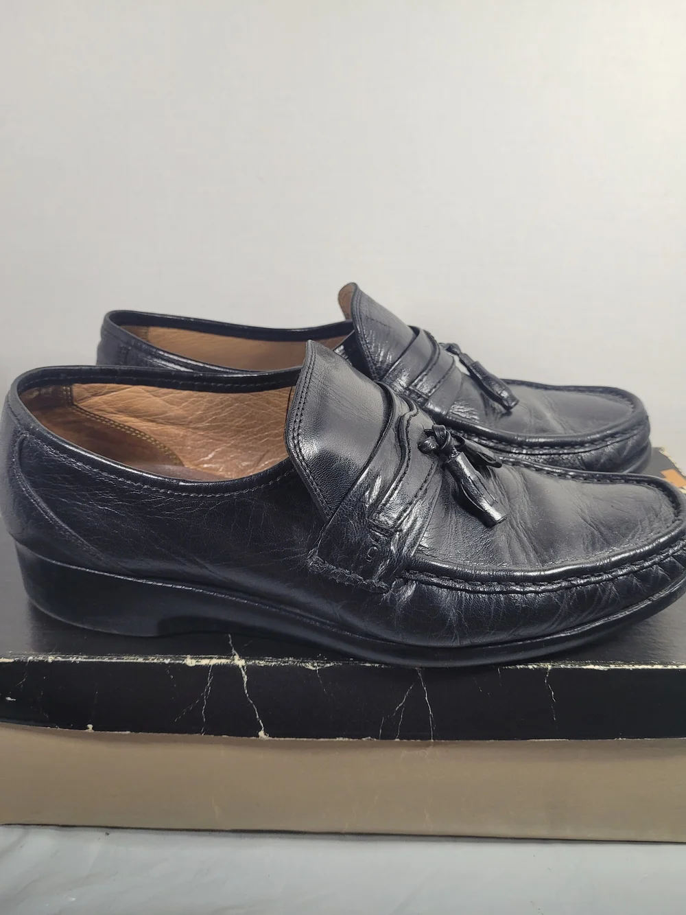 Freeman Mens Black Leather Slip On Loafers Driving Shoes Size 10 M